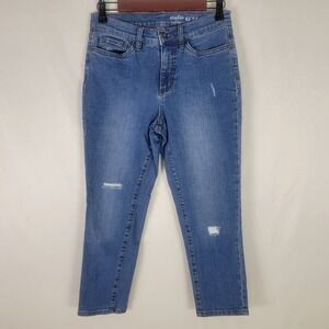 Studio Womens‎ Jeans 2 Petite High Rise Slim Straight Leg Distressed Blue Denim